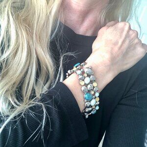 Chico's Multicolored Gemstone and Silver Toned Stretch Bracelet